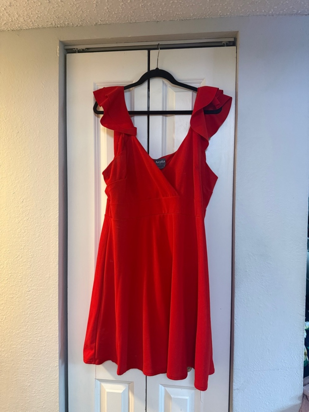 ARULA Red Ruffle Strap Mini Dress